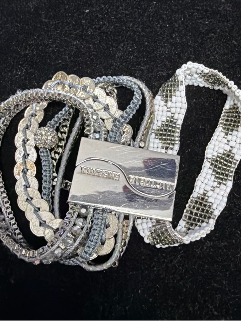 Victoria Emerson Silver-Tone Multi Strand Women’s Bracelet - White & Silver